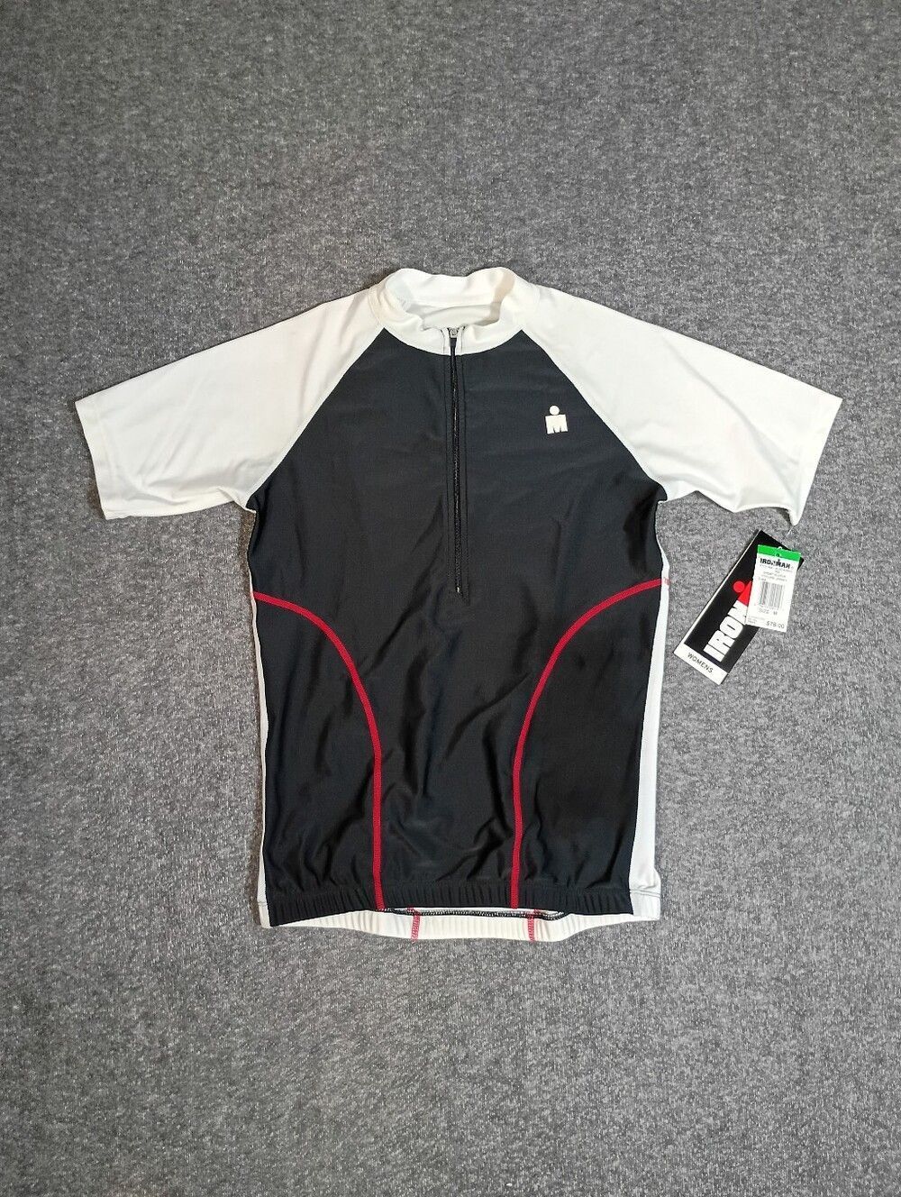 IRONMAN Cycling Jersey Womens Size M Black White 1/4 Zip NWT Taiwan